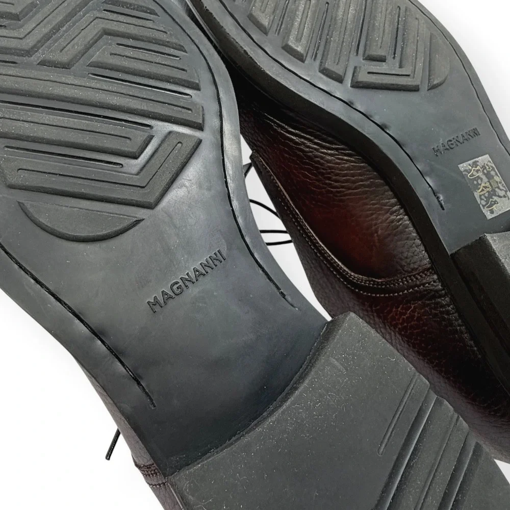 Magnanni Derby Shoes Melich III 12M $625 Brown Painted Grained Leather 23794